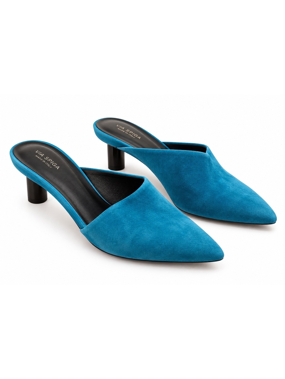Via Spiga Teal Suede Pointed-Toe Mule Heels Made in Italy Size 8.5M